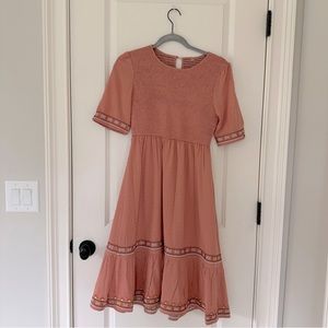 Peach Short Sleeve Smock Swiss Dot Midi Dress